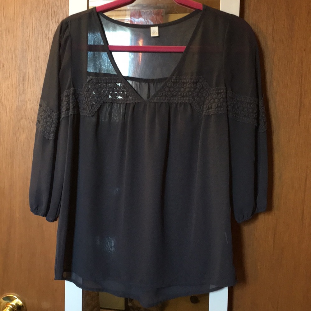 Sheer Navy Blouse with lace detail